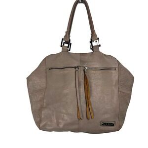 L.A.M.B. Gwen Stefani Taupe Leather Tassel Satchel Handbag Grey Houndstooth Y2K‎